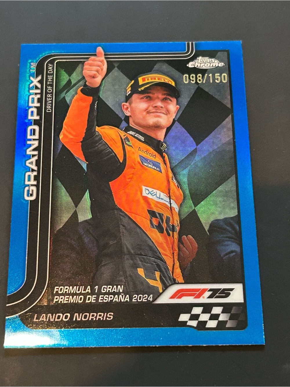 Lando Norris F1 2024 Grand Prix Chrome Card - Blue Border, Orange Suit